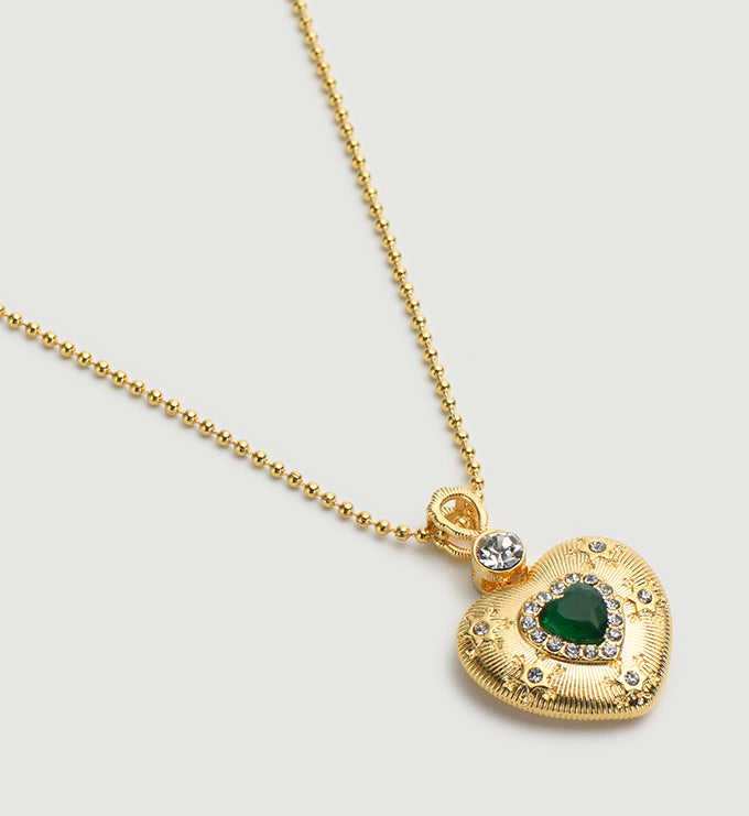 Heart Emerald Brushed Necklace