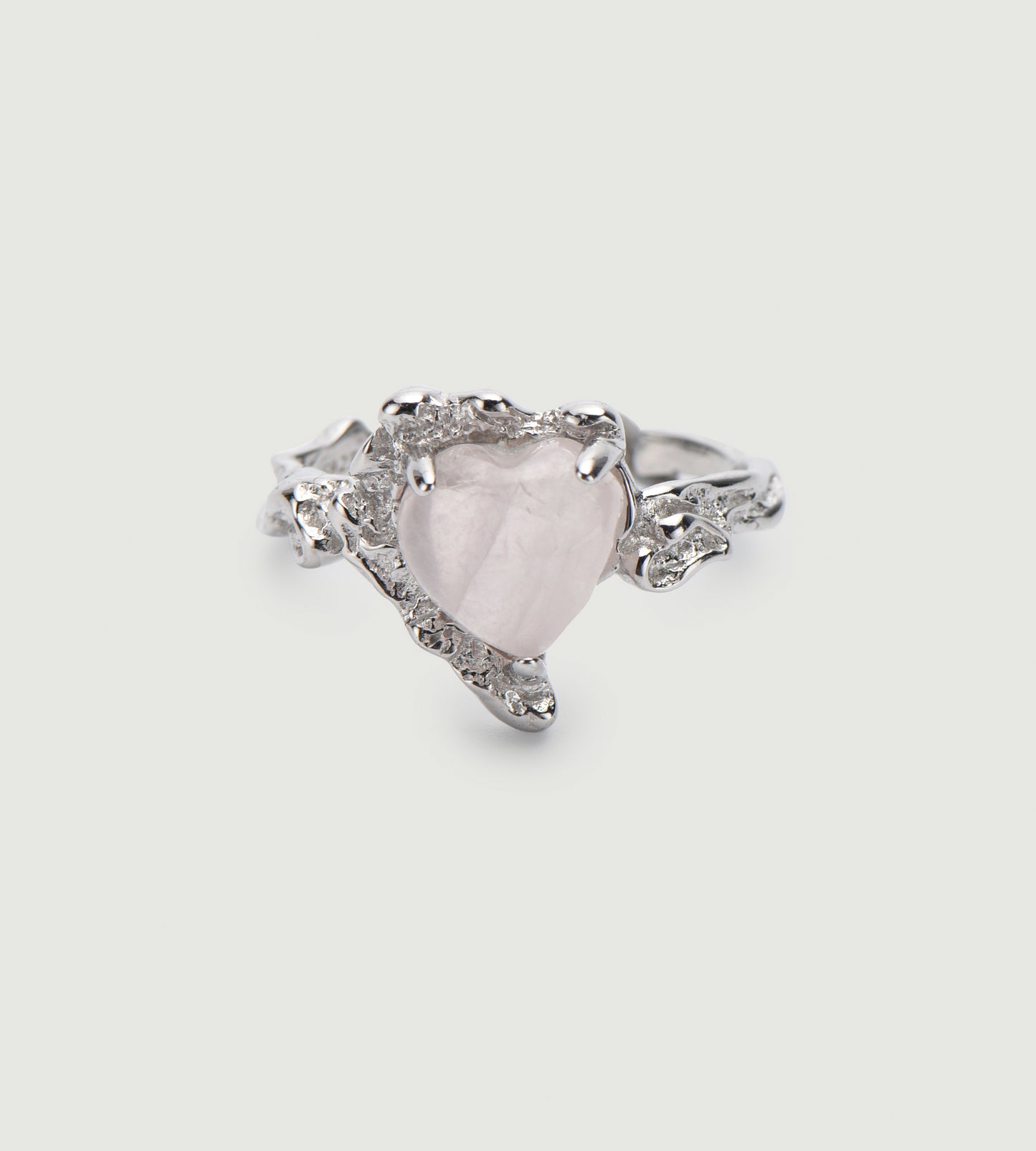 Rough Textured Heart Quartz Embellished Silver Ring