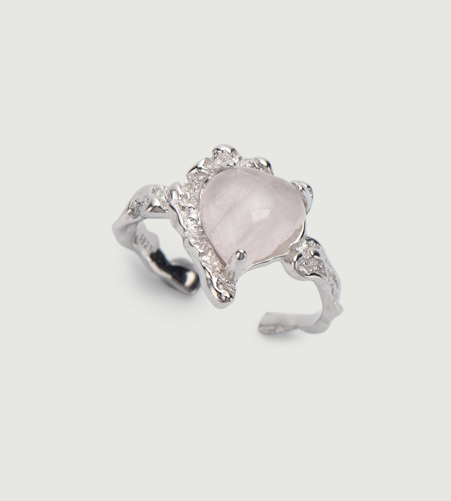 Rough Textured Heart Quartz Embellished Silver Ring