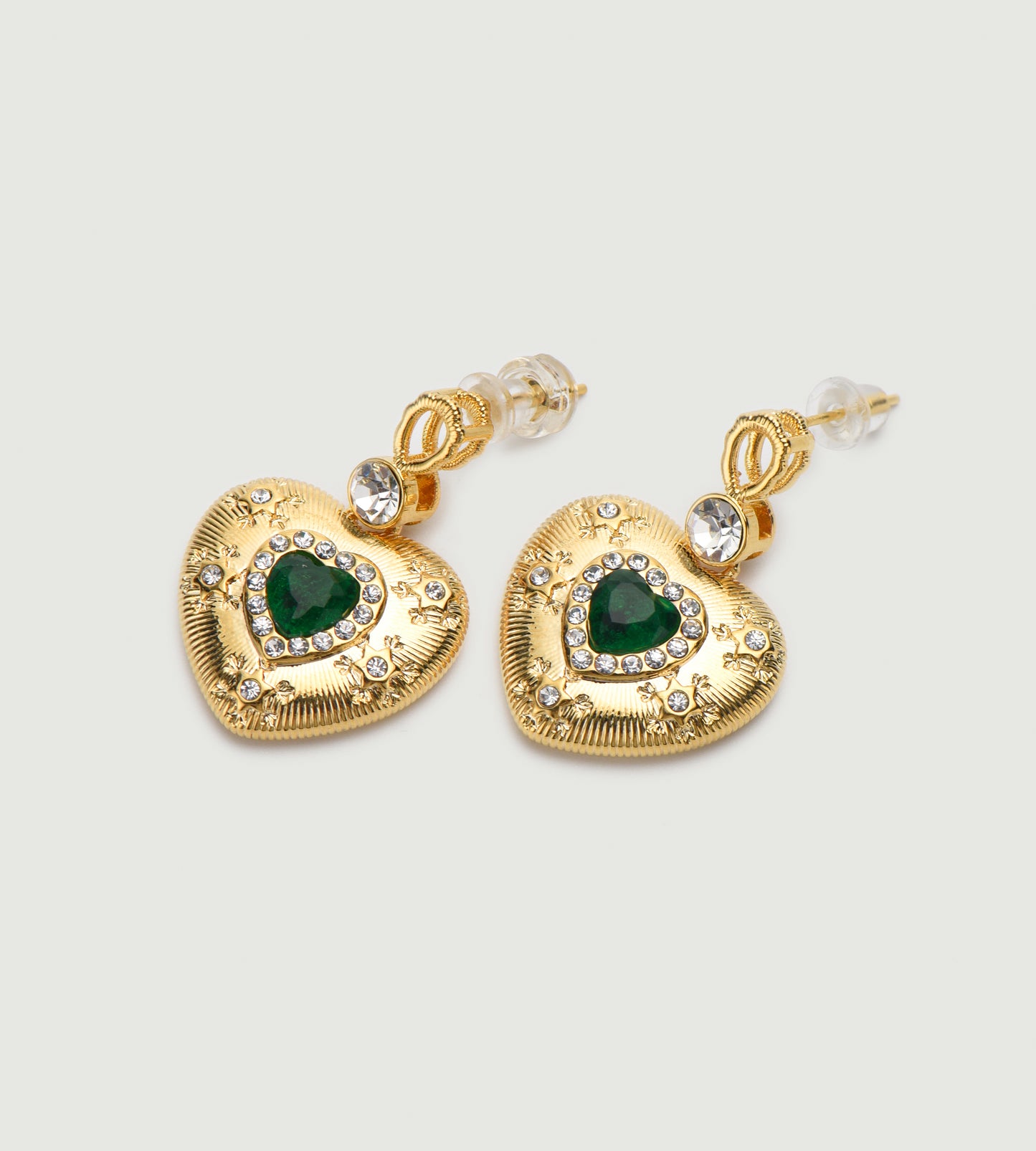 Heart Emerald Brushed Earring