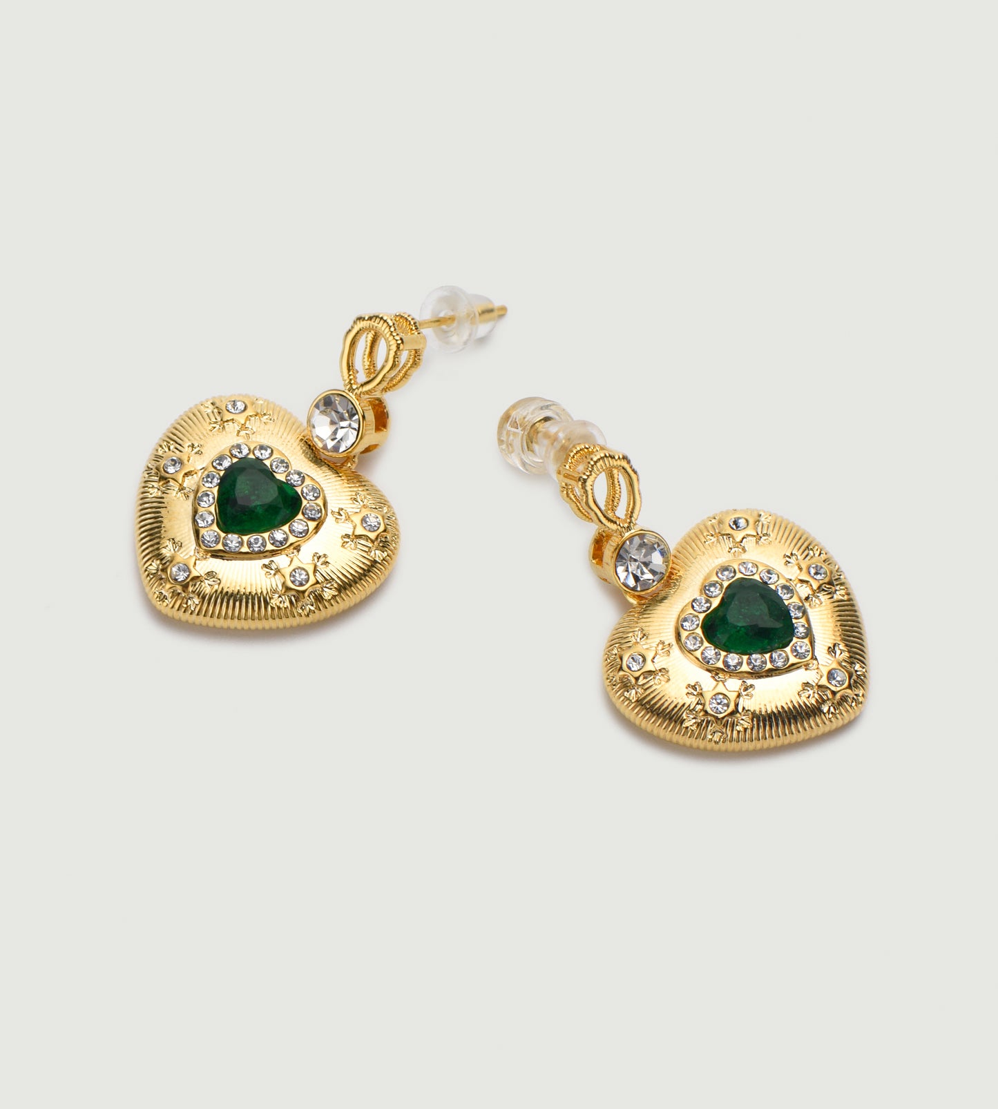 Heart Emerald Brushed Earring