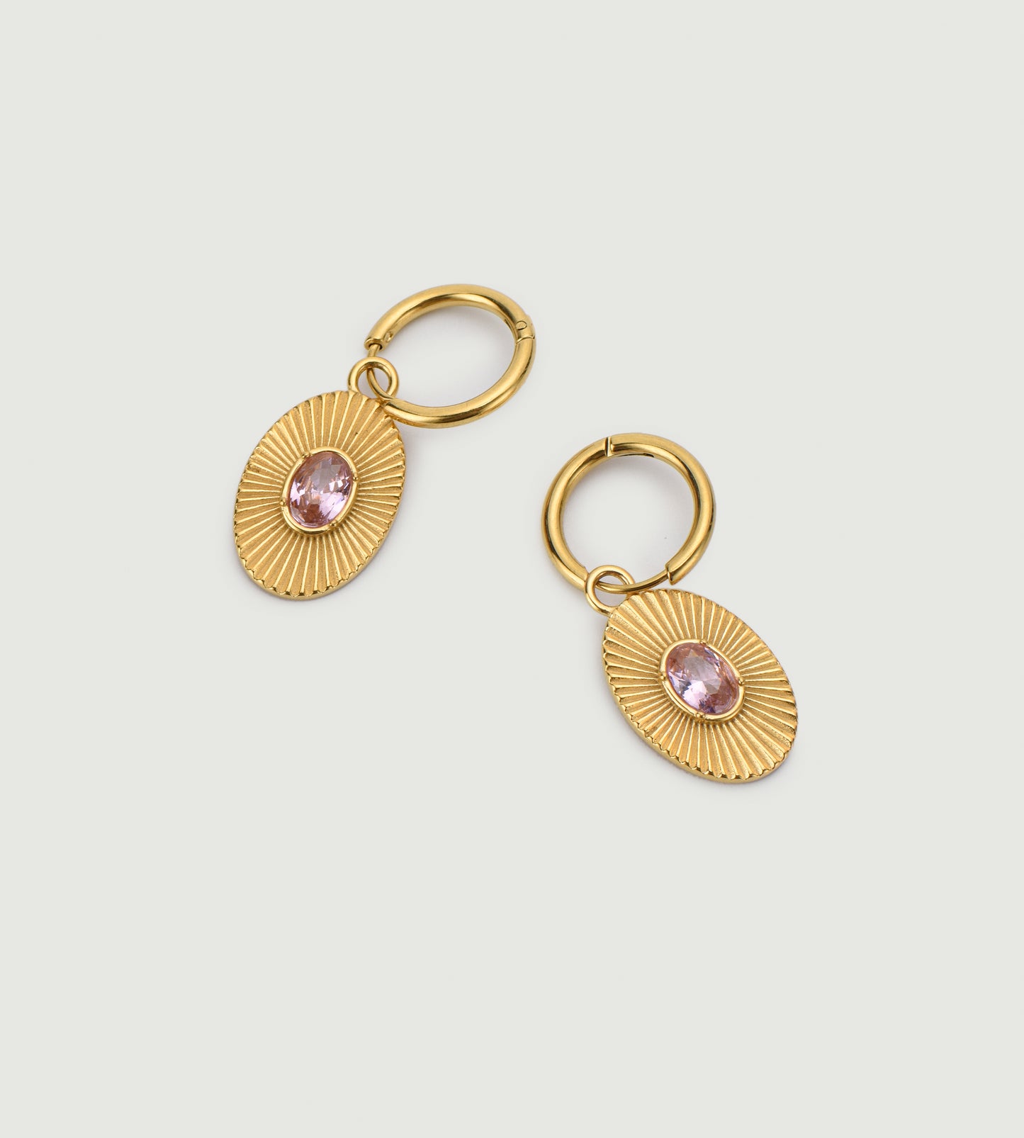 Pink Zircon Set Oval Coin Earrings