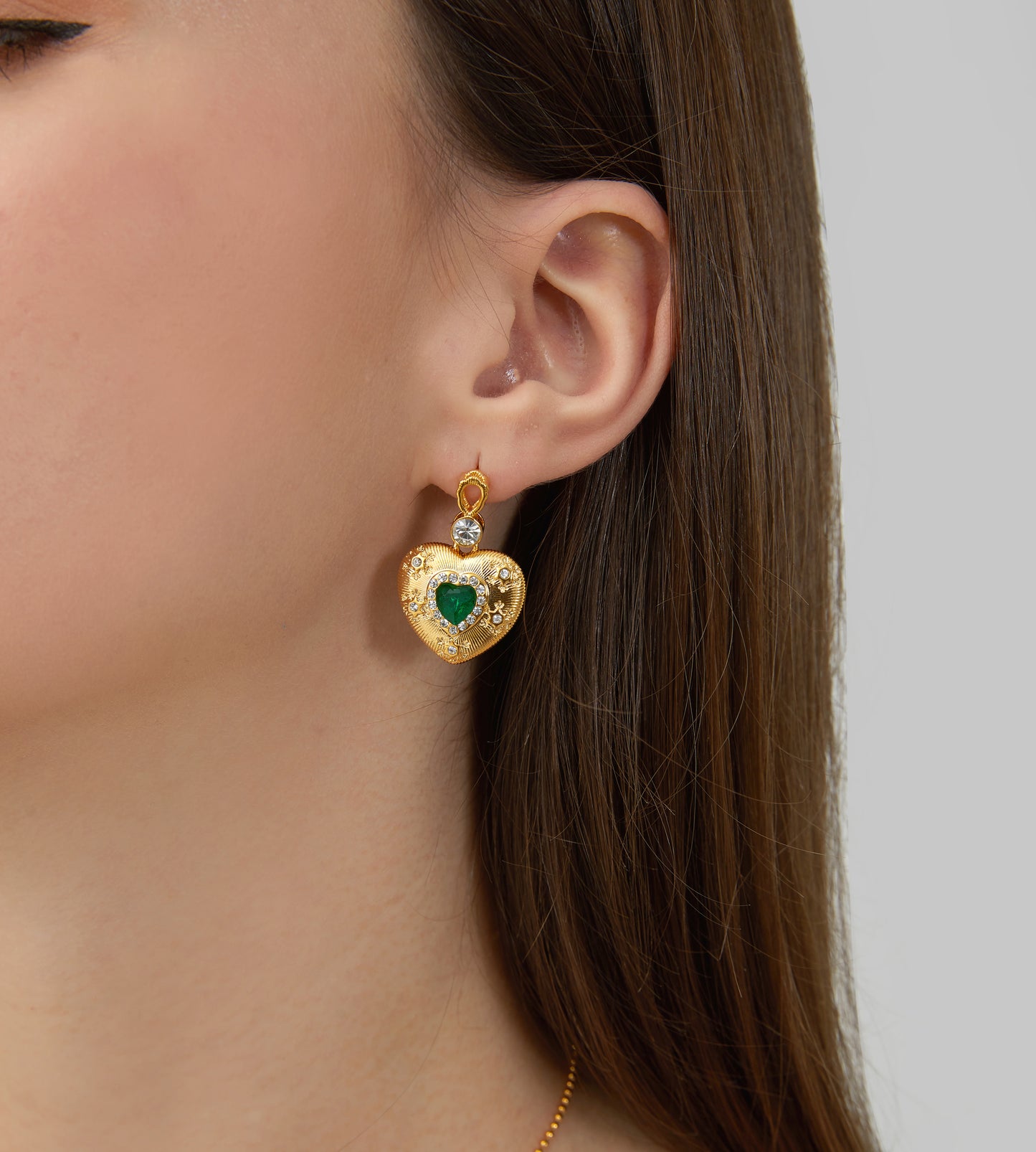 Heart Emerald Brushed Earring