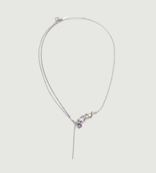 Zircon & Pearl Embellished Bead Necklace