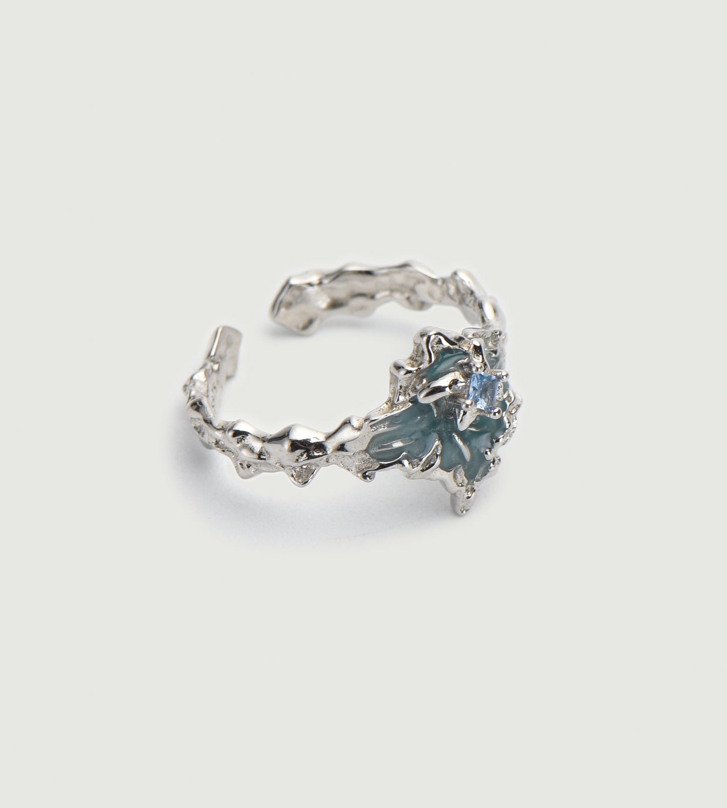 Ocean Green Enamel Silver Ring